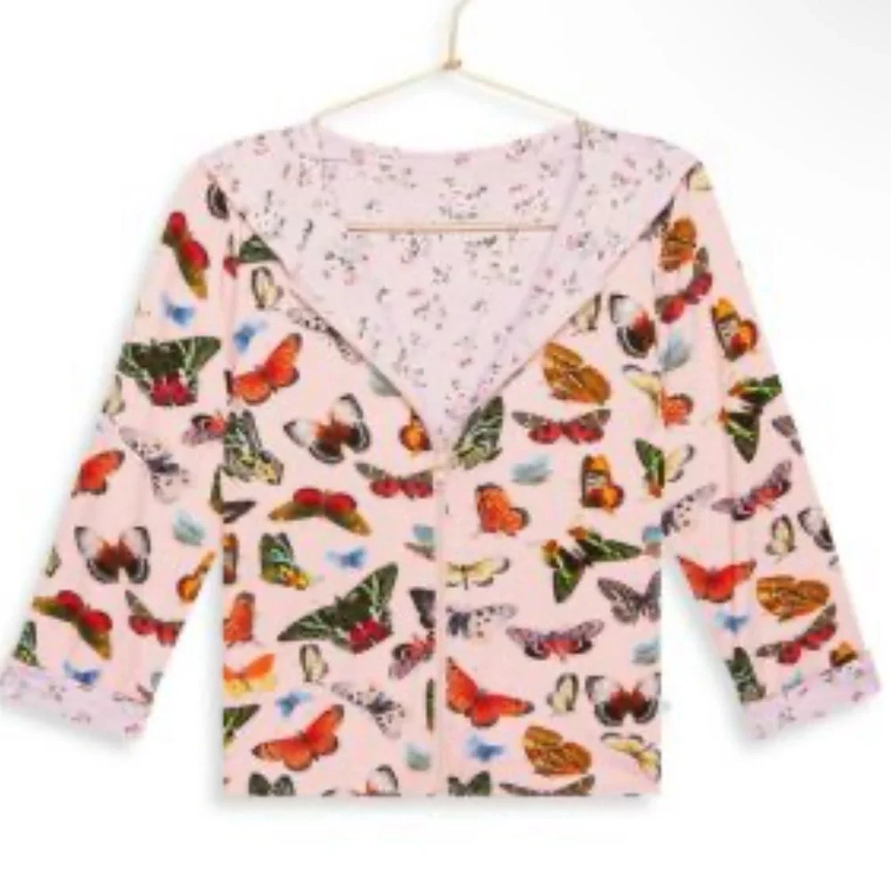 Posh peanut bamboo floral butterfly reversible hoodie sweatshirt size 3-4 - Picture 1 of 9